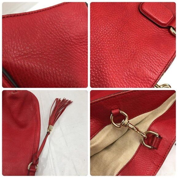 Gucci Soho Tassel Leather Tote Double Handle Shoulder Bag Red - Picture 10 of 12